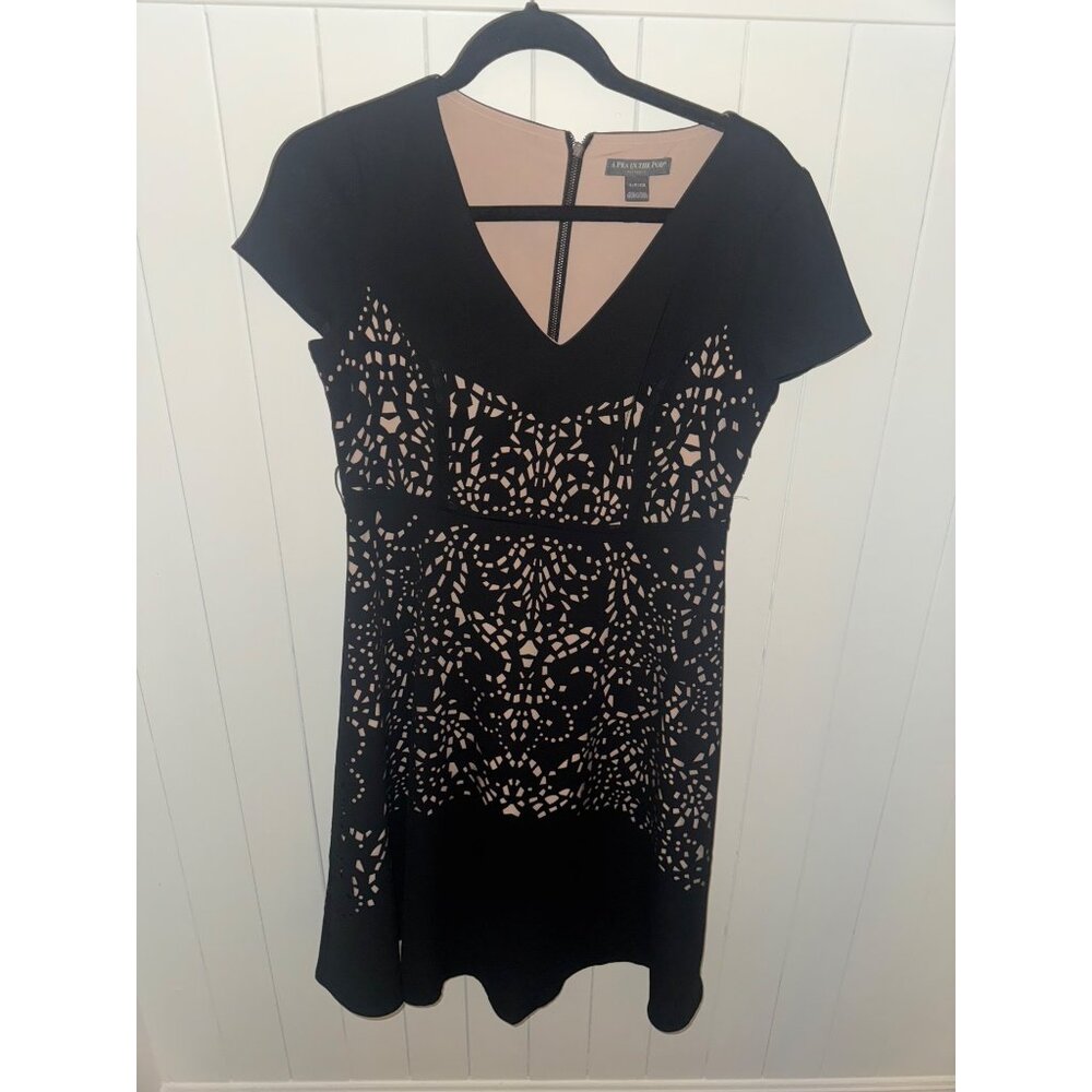 Pea in the Pod Black Black Cream Cutout Maternity Dress with Black Belt  - Small